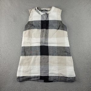 Chadwicks Of Boston Shirt Womens Medium Beige White Plaid Linen Blend Sleeveless